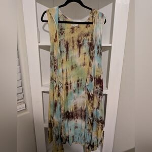 Tie-Dye Sleeveless Hooded Cardigan
